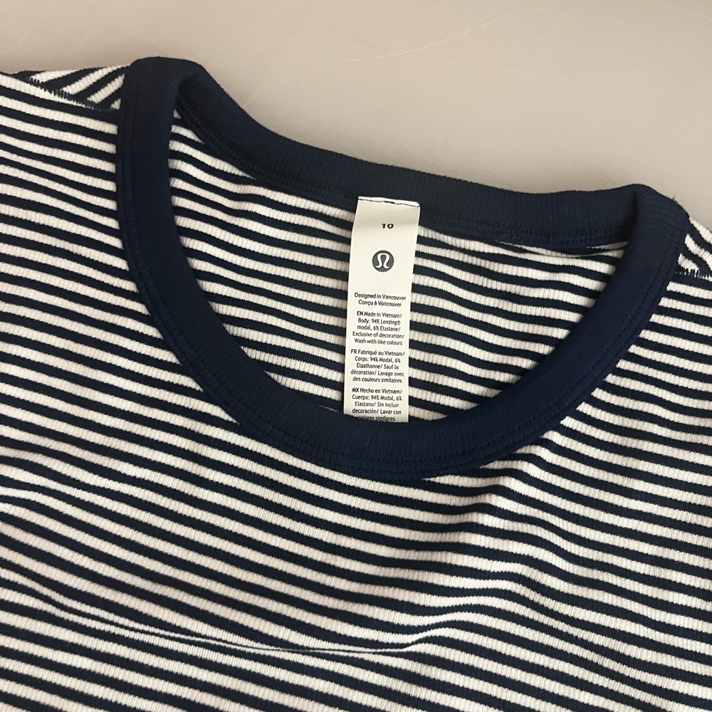 Lululemon Navy and White Striped Tee - Picture 2 of 6